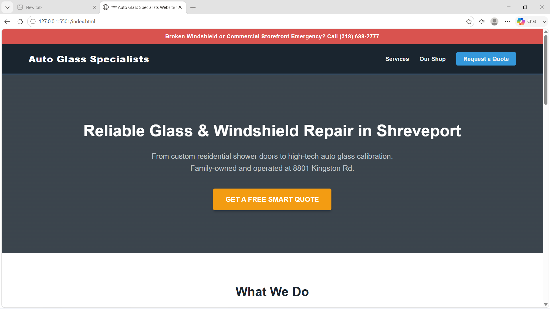 Glass shop website screenshot